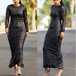 RIVER ISLAND Elegant Black Sequin Evening Gown